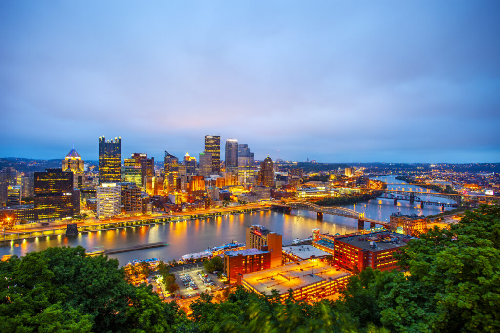 View of Pittsburgh, Pennsylvania at night.